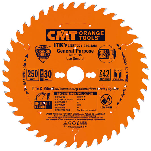 CMT 271.250.42M -  Lama sega Circolare Itk-Plus D=250mm Z=42 per Taglio lungo e traverso vena