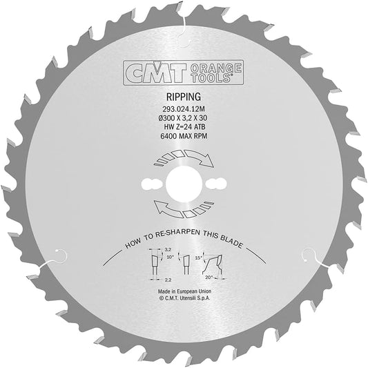 CMT 293.024.12M - Lama circolare con limitatore per taglio lungo vena D=300mm Z=30 - CSC Utensili