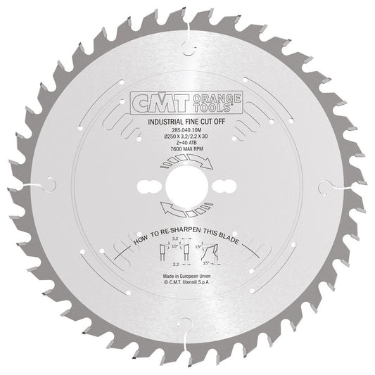 CMT 285.040.10M - Lama circolare per taglio traverso vena D=250mm Z=40